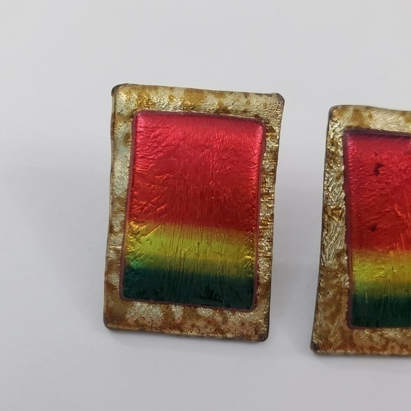 Clay Earrings‎ Faux Dichroic Tribal Red Green 1 Inc - Picture 3 of 7